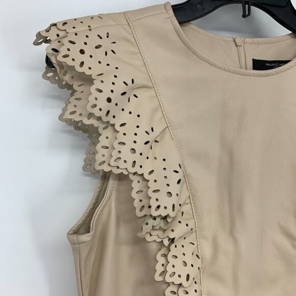 Marc NY Andrew Marc Top Faux Leather Laser Cut Ruffle Trim NWT - Picture 4 of 10